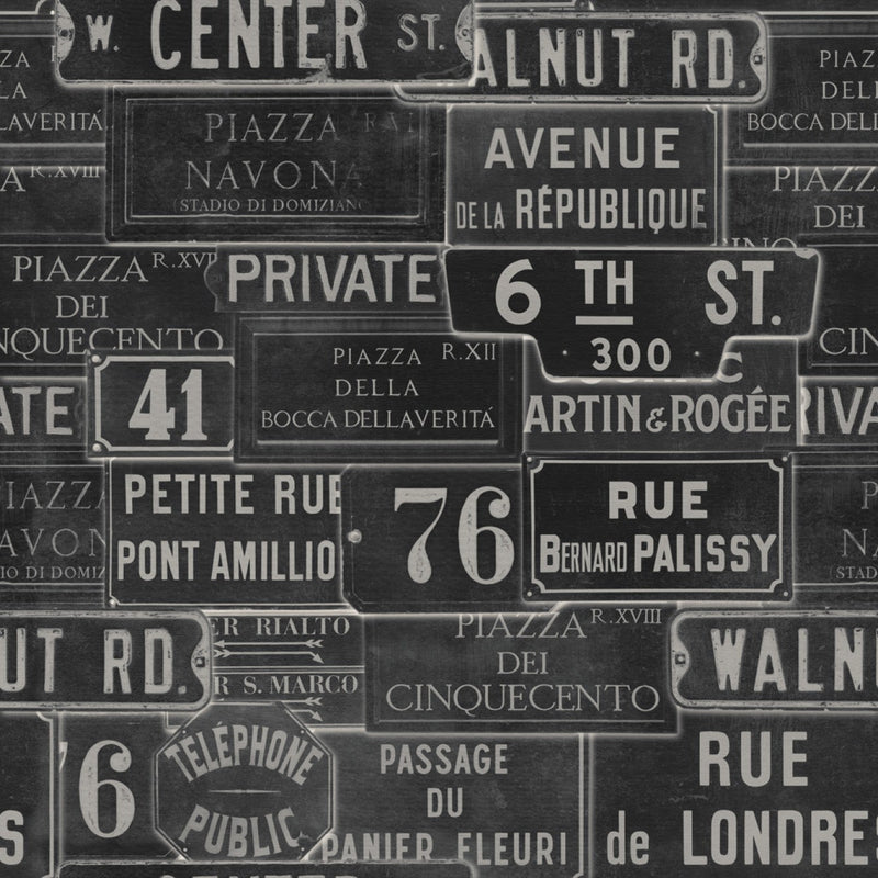 media image for Vintage Signs Wallpaper in Anthracite from the Eclectic Collection by Mind the Gap 242
