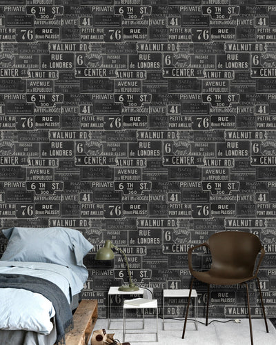 product image for Vintage Signs Wallpaper in Anthracite from the Eclectic Collection by Mind the Gap 51