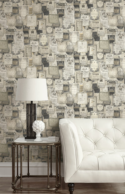 product image for Vintage Wine Wallpaper in Charcoal from the Vintage Home 2 Collection by Wallquest 71