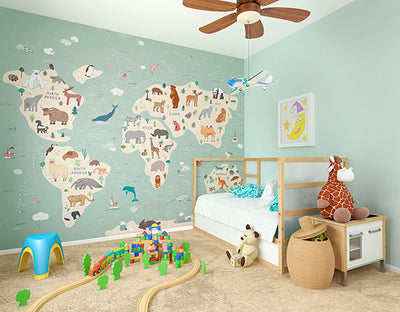 product image for Illustration of a Children’s World Map Wall Mural 75