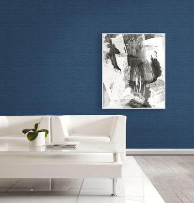 product image for Faux Grasscloth Effect Wallpaper in Dark Blue 10
