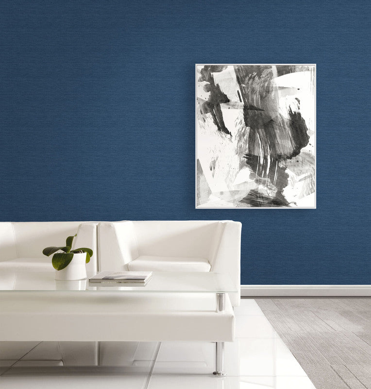 media image for Faux Grasscloth Effect Wallpaper in Dark Blue 286