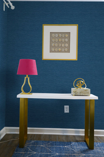 product image for Faux Grasscloth Effect Wallpaper in Dark Blue 47