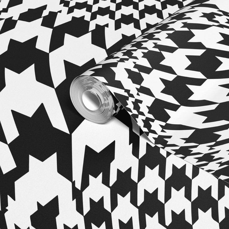 media image for Warped Houndstooth Wallpaper in Black/White 225