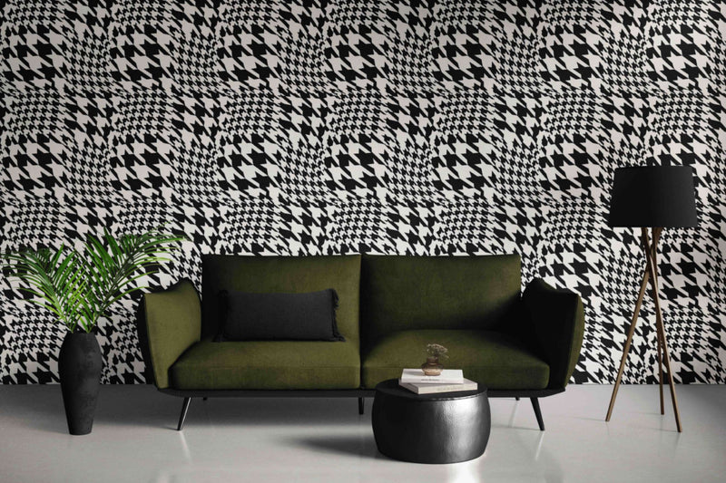 media image for Warped Houndstooth Wallpaper in Black/White 297