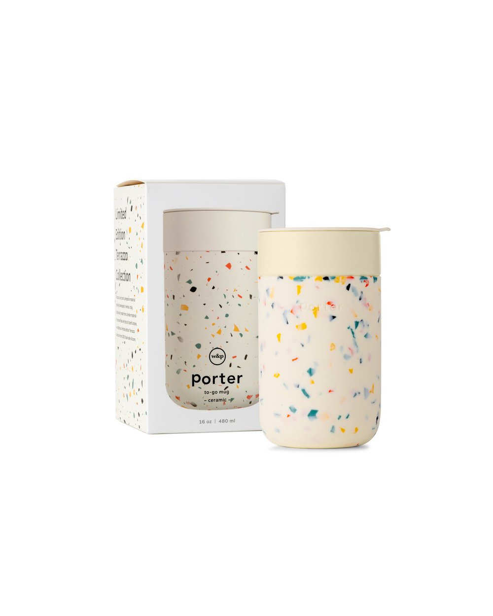 W&P The Porter Ceramic To-Go Mug with Protective Silicone Sleeve Large 16oz  Grey