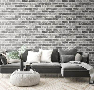 product image for Washed Faux Brick Peel-and-Stick Wallpaper in Greys by NextWall 59