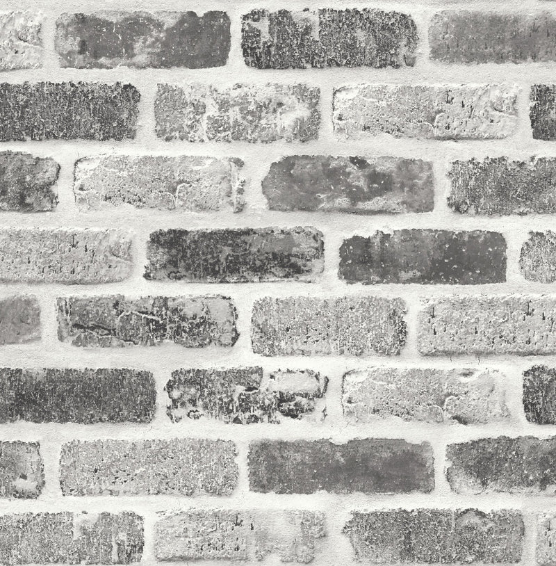 media image for Washed Faux Brick Peel-and-Stick Wallpaper in Greys by NextWall 272