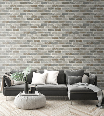product image for Washed Faux Brick Peel-and-Stick Wallpaper in Neutrals by NextWall 1