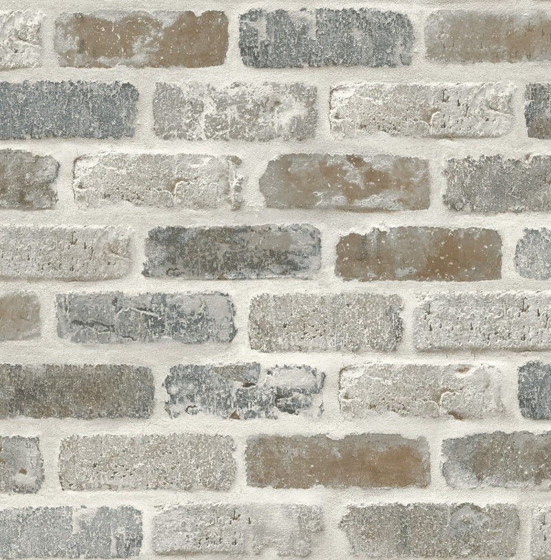 media image for Washed Faux Brick Peel-and-Stick Wallpaper in Neutrals by NextWall 297