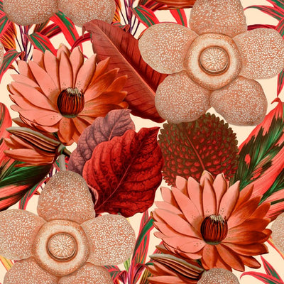 product image of sample water lilies wallpaper in red and taupe from the florilegium collection by mind the gap 1 538