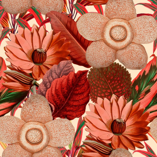 media image for Water Lilies Wallpaper in Red and Taupe from the Florilegium Collection by Mind the Gap 261