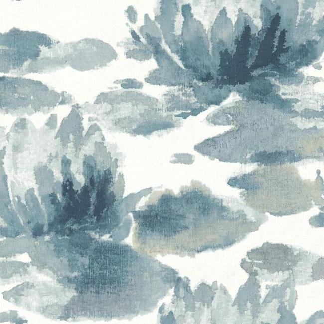 media image for Water Lily Wallpaper in Dark Blue from the Botanical Dreams Collection by Candice Olson for York Wallcoverings 266