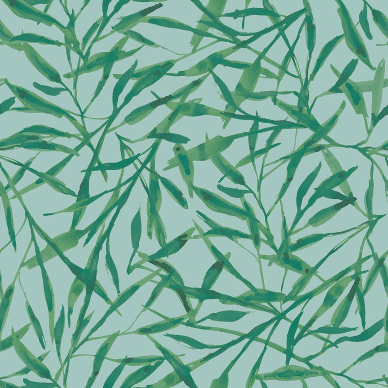 media image for Watercolor Leaves Self-Adhesive Wallpaper (Single Roll) in Sea Green by Tempaper 286