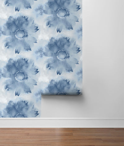 product image for Watercolor Sunflower Peel-and-Stick Wallpaper in Navy Blue by NextWall 54