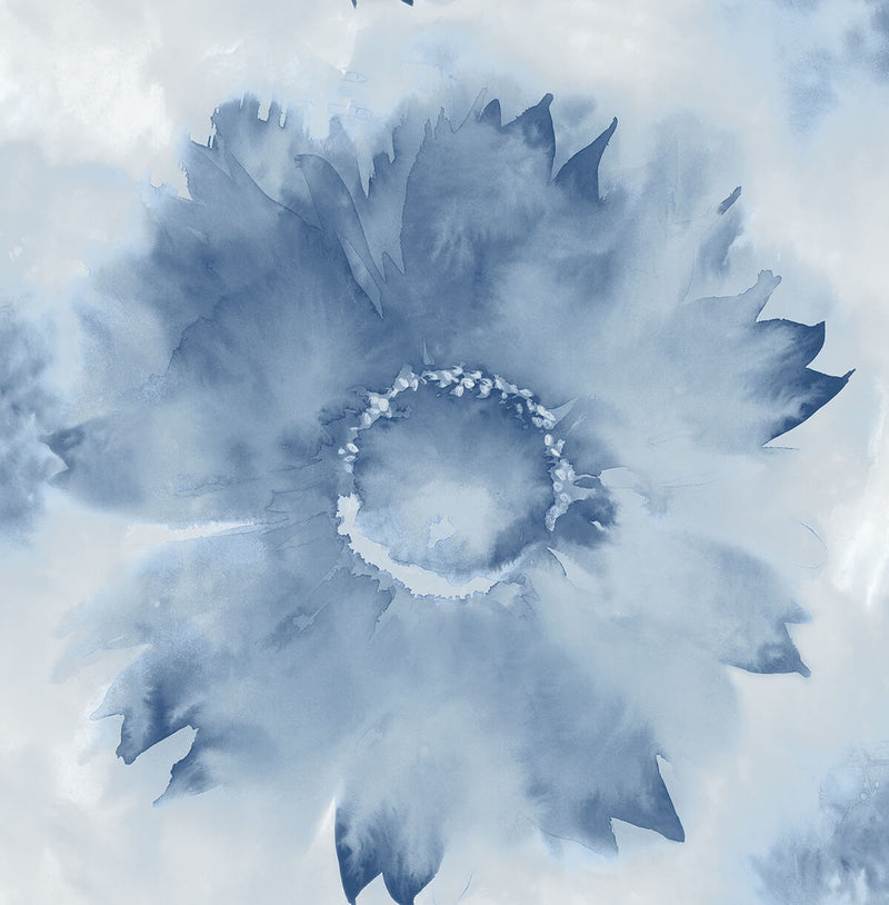 media image for Watercolor Sunflower Peel-and-Stick Wallpaper in Navy Blue by NextWall 236