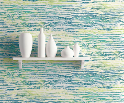 product image for Watercolor Waves Wallpaper in Deep Sea and Spring Green from the Living With Art Collection by Seabrook Wallcoverings 62
