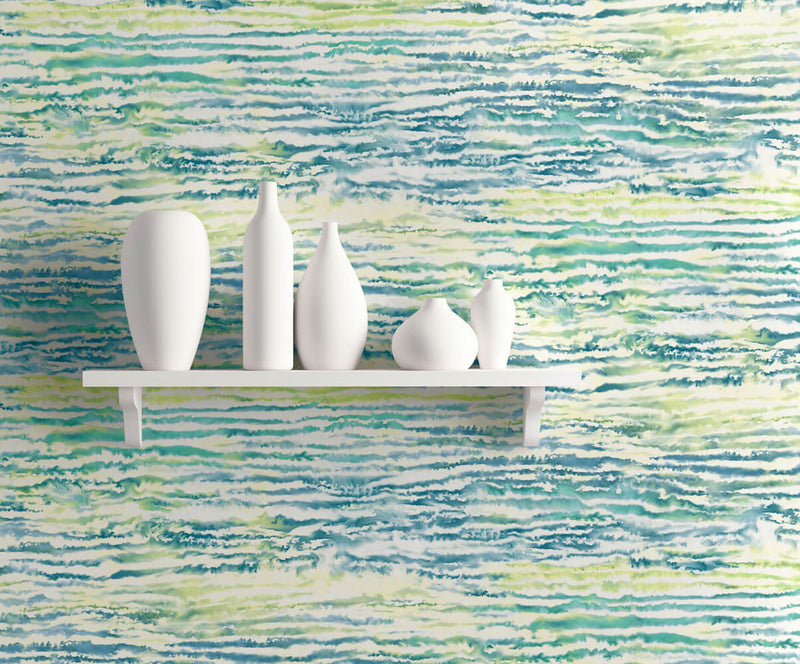 media image for Watercolor Waves Wallpaper in Deep Sea and Spring Green from the Living With Art Collection by Seabrook Wallcoverings 253