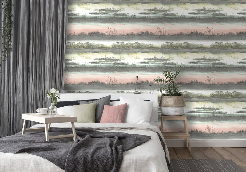 media image for Watercolor Wetlands Wallpaper in Blush Pink by Walls Republic 236