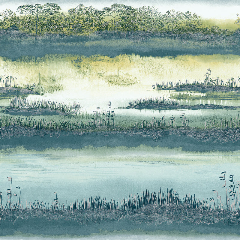 media image for sample watercolor wetlands wallpaper in teal by walls republic 1 288