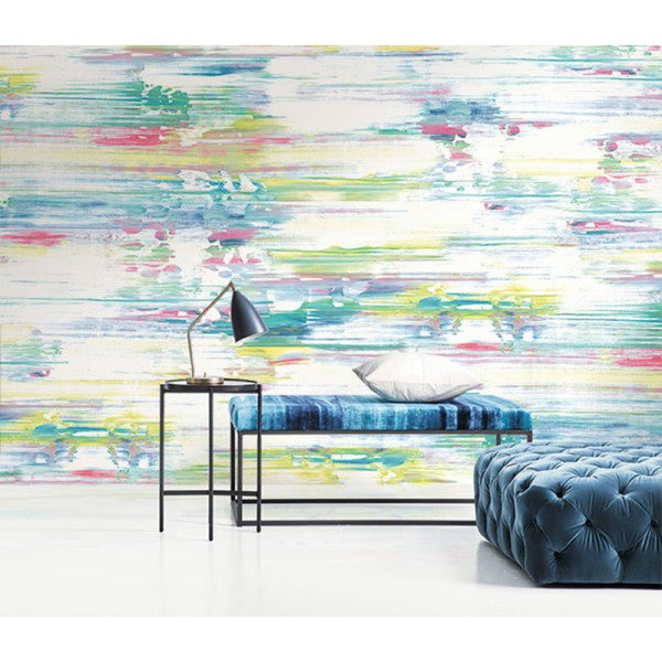 media image for Watercolor Brushstrokes Wall Mural in Green, Pink, and Yellow from the L& 256