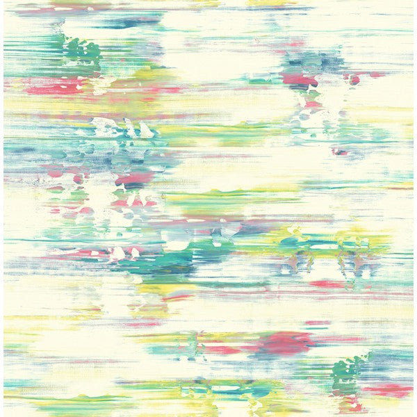 media image for Watercolor Brushstrokes Wallpaper in Green, Pink, and Yellow from the L& 292