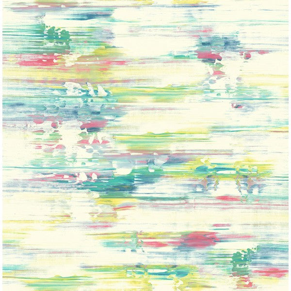 media image for Watercolor Brushstrokes Wallpaper in Green, Pink, and Yellow from the L& 297