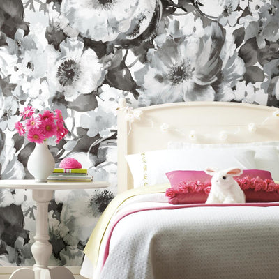 product image for Watercolor Floral Peel & Stick Wall Mural in Black and White by RoomMates for York Wallcoverings 23