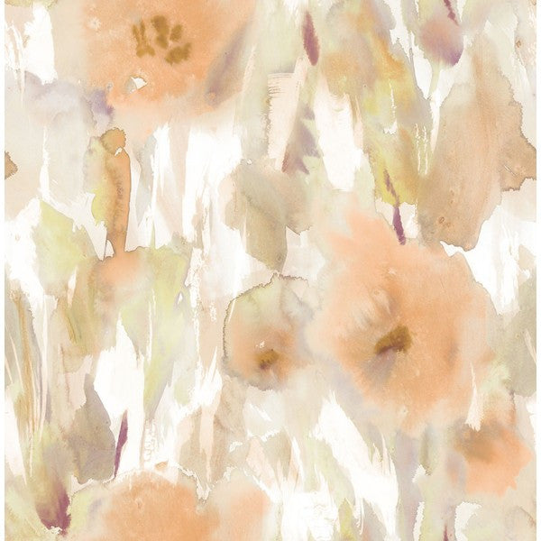 media image for sample watercolor floral wallpaper in pale orange gold and neutrals from the latelier de paris collection by seabrook 1 232