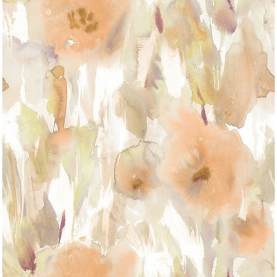 product image of Watercolor Floral Wallpaper in Pale Orange, Gold, and Neutrals from the L'Atelier de Paris collection by Seabrook 589
