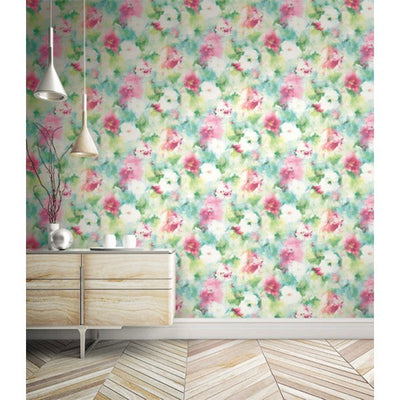 product image for Watercolor Flowers Wallpaper in Greens and Pink from the L'Atelier de Paris collection by Seabrook 82