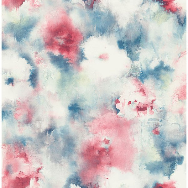 media image for Watercolor Flowers Wallpaper in Reds and Blues from the L& 261