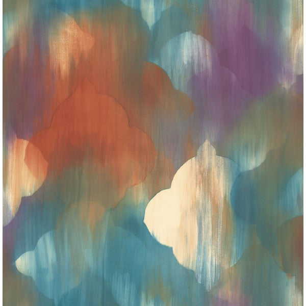 media image for Watercolor Ogee Wallpaper in Blues, Rust, and Wine from the L& 275