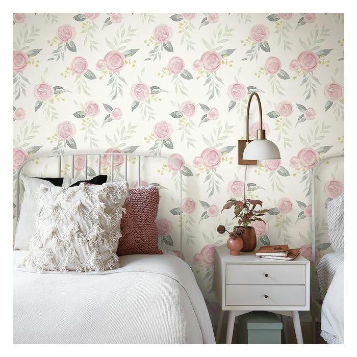 media image for Watercolor Roses Peel & Stick Wallpaper in Coral by Joanna Gaines for York Wallcoverings 287