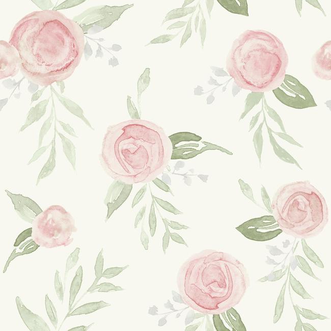 media image for Watercolor Roses Peel & Stick Wallpaper in Coral by Joanna Gaines for York Wallcoverings 252