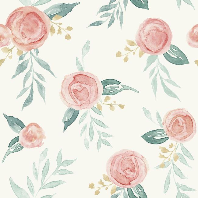 media image for Watercolor Roses Peel & Stick Wallpaper in Red Coral by Joanna Gaines for York Wallcoverings 256