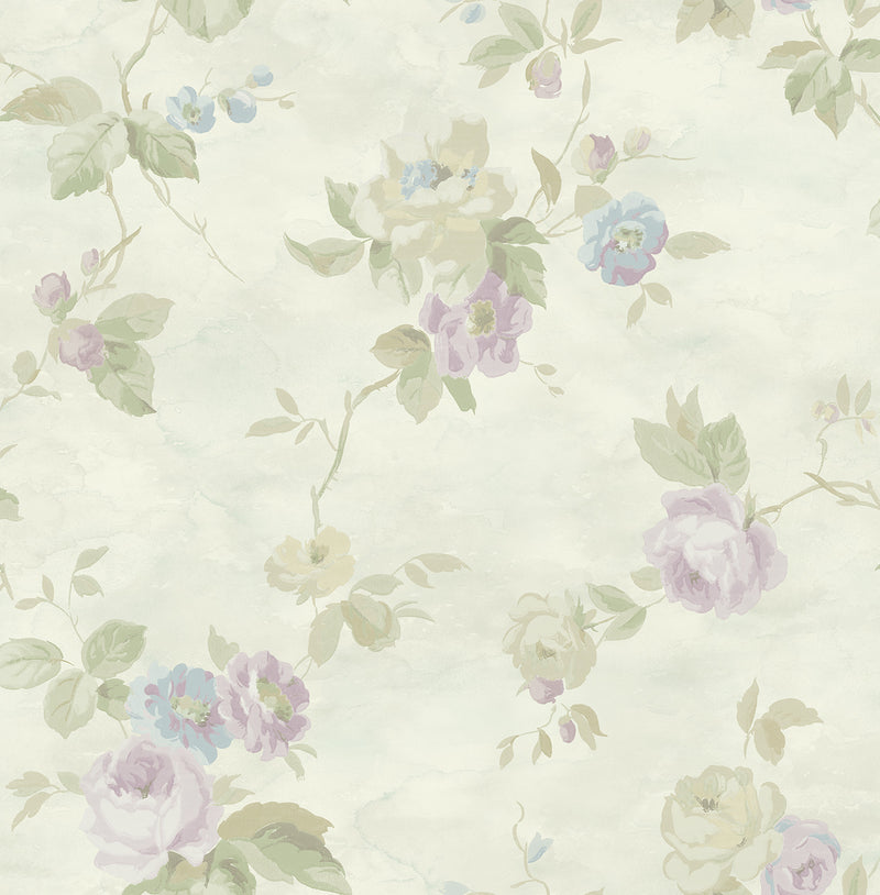 media image for Watercolor Trail Wallpaper in Cream and Blue from the Watercolor Florals Collection by Mayflower Wallpaper 254