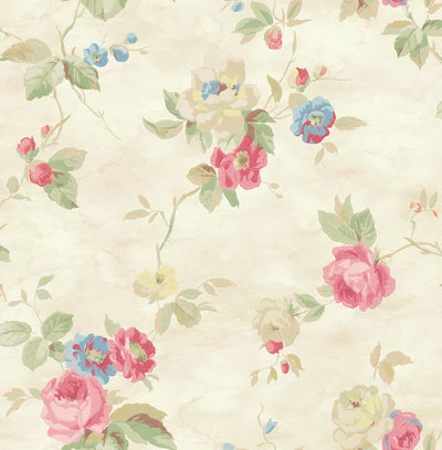 product image for Watercolor Trail Wallpaper in Pink and Green from the Watercolor Florals Collection by Mayflower Wallpaper 69