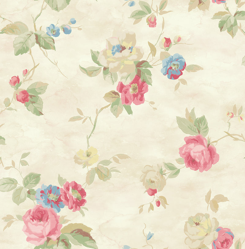 media image for Watercolor Trail Wallpaper in Pink and Green from the Watercolor Florals Collection by Mayflower Wallpaper 250