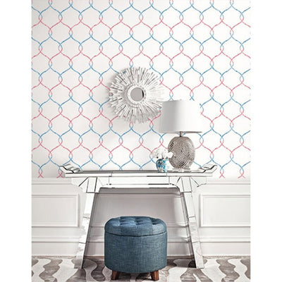 product image for Watercolor Trellis Wallpaper in Red-Blue and Ivory from the L'Atelier de Paris collection by Seabrook 75