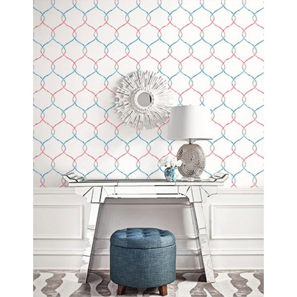 media image for Watercolor Trellis Wallpaper in Red-Blue and Ivory from the L& 235