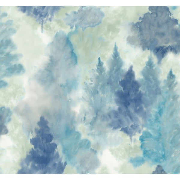 media image for Watercolor Wilds Wallpaper in Blues and Pale Green from the L& 232