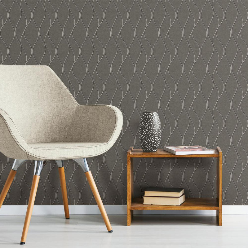 media image for Wave Ogee Peel & Stick Wallpaper in Grey by RoomMates for York Wallcoverings 252