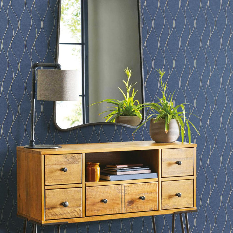 media image for Wave Ogee Peel & Stick Wallpaper in Navy by RoomMates for York Wallcoverings 216