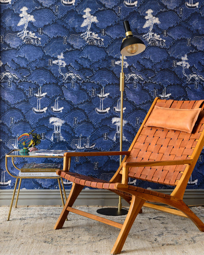 product image for Waves of Tsushima Wallpaper in Indigo from the Wallpaper Compendium Collection by Mind the Gap 81