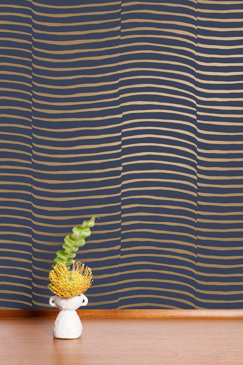 media image for Waving Wallpaper in Gold and Charcoal by Thatcher Studio 222