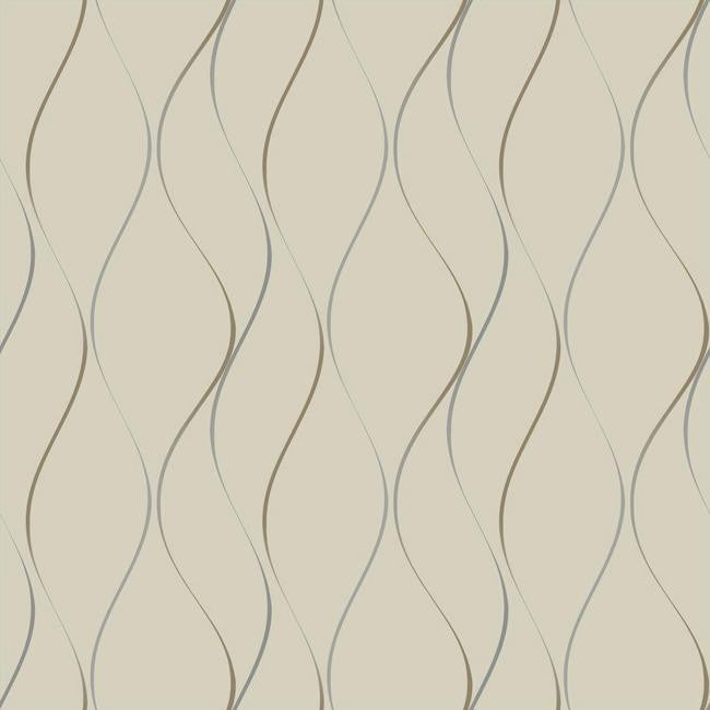 media image for Wavy Stripe Wallpaper in Soft Neutral and Metallic by York Wallcoverings 225