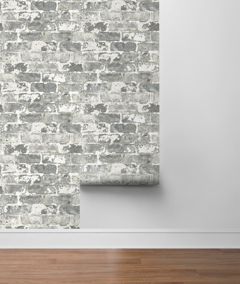 media image for Weathered Grey Brick Peel-and-Stick Wallpaper by NextWall 25