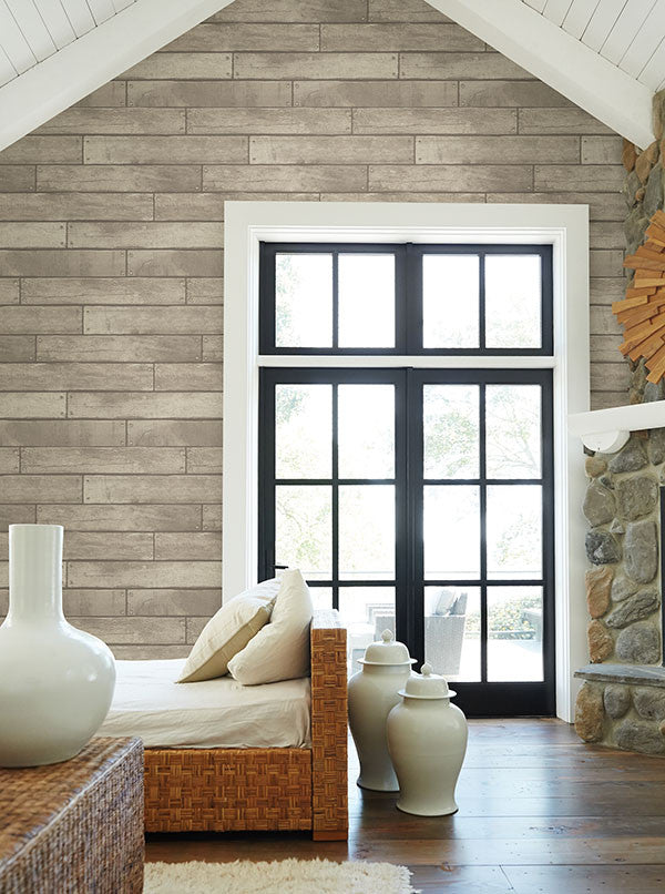 media image for Weathered Grey Nailhead Plank Wallpaper from the Essentials Collection by Brewster Home Fashions 299