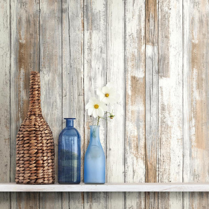 Shop Weathered Planks Peel Stick Wallpaper in Neutral Burke Decor